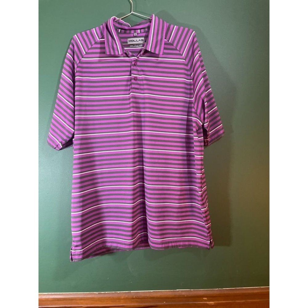 Hollas - Purple/Black Stripped short Sleeve Polo Shirt - Size XL